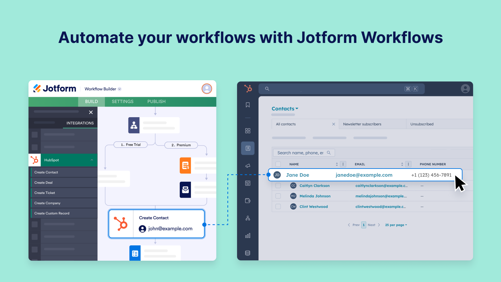 Send contacts from your workflow to HubSpot CRM